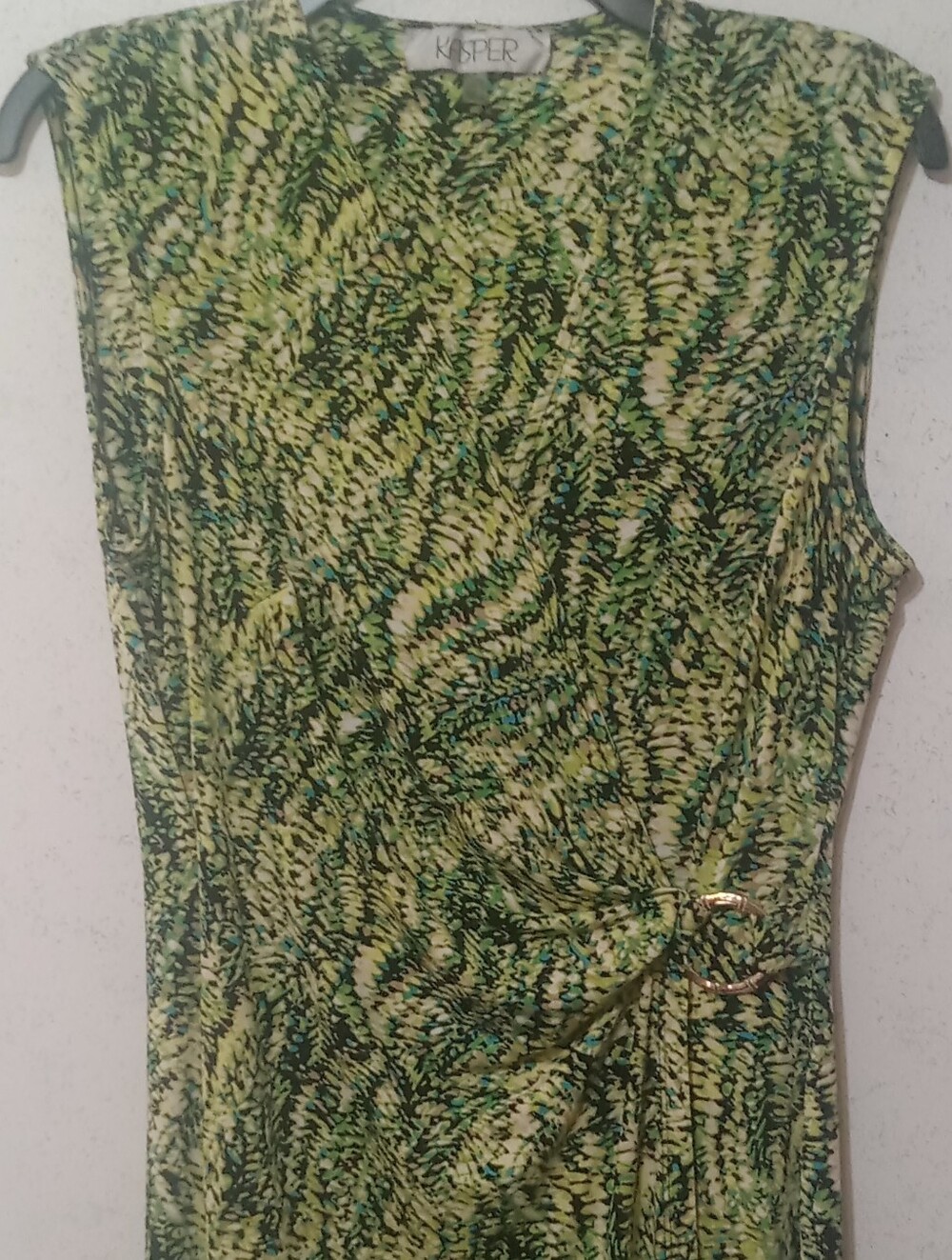 Kasper Green Multi-Print Sleeveless Tank with Side Ring